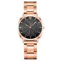 Fashionable women's watch featuring a black sunburst dial and rose gold metal strap - Black