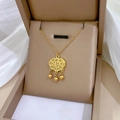 Golden titanium steel necklace with hollow Fu character lock pendant in gift box - N121 Hollow Fu Luck Lock Gold