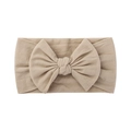 Soft khaki nylon baby headband with a large ribbed bow decoration for infants - Light Khaki