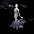 Elegante spilla a sirena in cristallo con pietre viola e blu su base in argento - Blu e Viola
