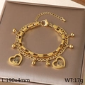 Double-layered golden stainless steel heart pendant bracelet 190mm length variant - Fine Portrait Line Heart Style (KB203691-Z)