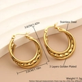 Golden multi-layer C-shaped stainless steel earrings with triple-row twist design - EH04-7 Large Polished and Twisted / Gold