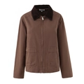 Brown canvas work jacket with corduroy collar and metal zipper in vintage style - S / Dark Brown