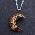 Crescent moon necklace with tiger eye stones and silver wire tree of life wrap - Tiger's Eye Tree of Life Moon Necklace