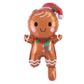 Gingerbread man shaped foil balloon with Christmas hat and scarf for festive party decoration - 16 Inch Mini Gingerbread Man
