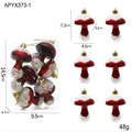 Set di ornamenti natalizi a fungo bordeaux con glitter in confezione regalo - Stile Fungo (6 pz/scatola)