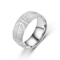 Men's basketball textured stainless steel ring with matte finish and grooved lines - US 6 / Silver