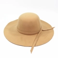Detail of camel wool fedora hat featuring a wide wavy brim and elegant round dome top - One Size(58cm) / Khaki