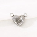 Silver stainless steel heart-shaped charm with central setting and dual connector loops - Silver Double Hole Heart Pendant Base (KLJ651-Z)