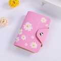 Pink PU leather card holder with white daisy floral pattern and silver snap closure - Daisy Pink