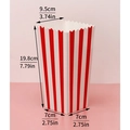 Rot-weiß gestreifte Popcorn-Box mit detaillierten Maßangaben in Zoll und Zentimetern - Groß (9.5x7x19.8cm)