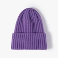 Women's winter purple ribbed knit beanie cap with wide folded cuff for stylish outdoor wear - Heather Purple (20B119B)
