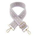 Detail of 5cm purple and beige jacquard bag strap with gold metal buckles and woven pattern - Light Purple