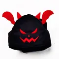 Cute black plush pet hat with red devil horns and wings for small cats and dogs - Small / Black and Red with Wings