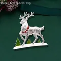 Silver reindeer brooch with red collar and mini pine tree base, size 5x5.3cm - Silver Reindeer Style (YNCP7259 Silver)