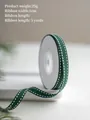Green ribbed Christmas ribbon with white stitching, 1cm wide, 5 yards long roll - Green with White Stitched / Grosgrain / Width 1cm / Length 5 Yards