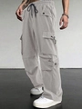 Pantaloni cargo parachute grigi larghi da uomo con tasche e coulisse in vita - S / Grigio