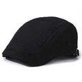 Quilted black flat cap with embroidered BLACKVEL text and adjustable metal buckle - One Size / Black