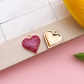 Pink glitter heart charm with gold finish reverse side on a decorative paper box - 15x17mm-1.7g / Pink Glitter Enamel Heart