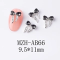 Vue détaillée de bijoux d'ongles en forme de nœud argenté avec zircon noir 9,5x11mm - Nœud Noir Obsidienne Base Argentée (AB66)