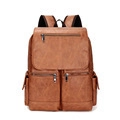 Mochila vintage de cuero PU marrón para hombre con correas ajustables y bolsillos - Caqui