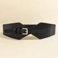 Elegante cintura elastica larga nera con fibbia in metallo dorato per abiti da donna - Stile Fibbia ad Ardiglione Rettangolare (19752) / Nero