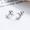 Boucles d'oreilles asymétriques en argent 925 étoile lune avec zircons et vis - Paire Étoile Et Lune (platine) / Argent 925