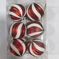 Red and white spiral Christmas balls with green glitter in a transparent 6-piece box - Red White Green Spiral Line Style(CJ197)