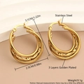 Three-layer C-shaped earrings in 18k gold plated stainless steel for a layered look - EH05-1 Medium Satin Twisted / Gold