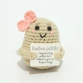 Handmade crochet positive potato doll with pink bow and motivational message card - Potato with Bowtie