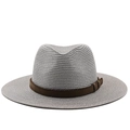Cappello Panama in paglia grigio chiaro traspirante con tesa larga e cinturino in pelle - M (56-58cm) / Grigio