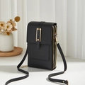Bolso bandolera negro vertical para móvil con hebilla dorada y múltiples compartimentos - Negro