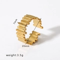 Adjustable gold wave ring with vertical stripes, 7mm wide, durable stainless steel - Adjustable Open / Vertical Ribbed Wave Style (HF-J1317) / Gold