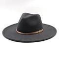 Detail of a black wide-brim wool fedora hat with a decorative gold metal buckle strap - M (56-58cm) / Dark Gray