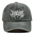Vintage dark grey washed cotton baseball cap with white gothic embroidery in punk style - Adjustable / Army Green