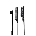 3-piece black hair styling tool set with edge brush, rattail comb, and bristle brush - 3Pcs Black Set No Hook Design