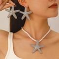 Detailed view of silver starfish necklace with sparkling rhinestones and rope chain - Silver Rhinestone Starfish Set