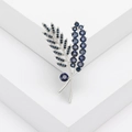 Elegant silver wheat leaf brooch with sparkling blue rhinestones for women suit accessory - Silver Base Blue Rhinestone Style (MM-BR-2798) / Blue