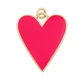 Red enamel heart pendant with golden metal frame and double ring for jewelry making - Bright Red Enamel Heart Style (S845899-2)