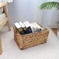 Rectangular hand-woven natural seagrass storage basket with side handles for books - 31*20*16.5cm / Window Style Small / Natural