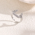 Detailed view of silver open horseshoe ring with shimmering cubic zirconia inlay - Silver (ZYN-DMR217P)