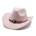 Dettaglio cappello da cowboy rosa con fascia intrecciata, perline in legno e teschio di toro - M (56-58cm) / Rosa
