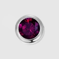 Polished silver stainless steel round charm with magenta crystal for DIY jewelry. - Birthstone Pendant / June Purple-Silver Color