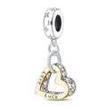 Silberne Perle mit Sternen und zwei Herzanhängern in Gold und Silber mit Love Luck Gravur - Love Luck Doppeltes Herz Anhänger