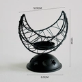Black crescent moon metal incense burner with star-patterned base and size markings - Black