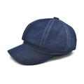 Detail view of deep blue denim newsboy cap featuring decorative white contrast stitching - M (56-58cm) / Navy Blue
