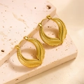 Élégantes boucles d'oreilles créoles en acier titane doré 18k en forme de plumes - EH110/Anneau V Plume
