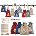 Christmas advent calendar kit with 24 linen bags, wooden clips, and hanging rope detail - Advent Calendar Style 15 (Customizable)