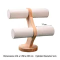 Two-tier wooden jewelry stand with beige velvet rollers for bracelets and watches - Beige Velvet