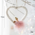White heart plush frame with pink feather fairy ornament and gold wings 15cm - Heart Girl